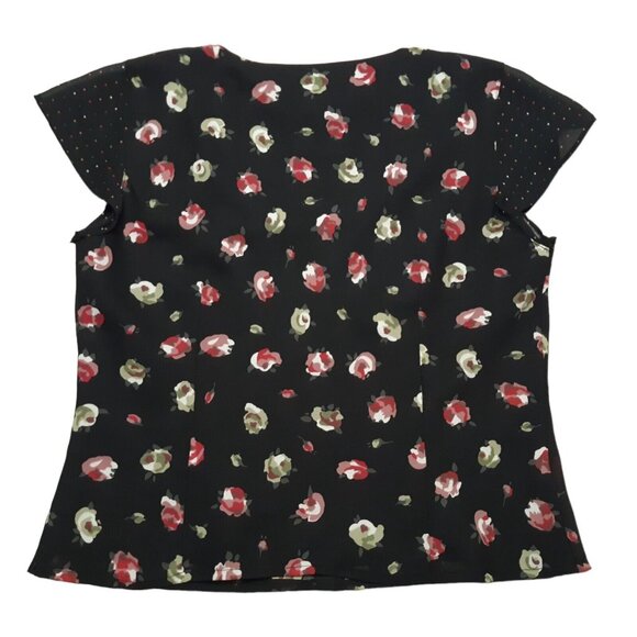 Chapter One Top Womens Large Black Floral Short Sleeve Lined 38 in Chest - Picture 10 of 13